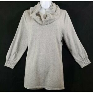 Kim Rogers Sweater Women's L Gray Cowl Neck Pull Over 3/4 Sleeves Career Preppy